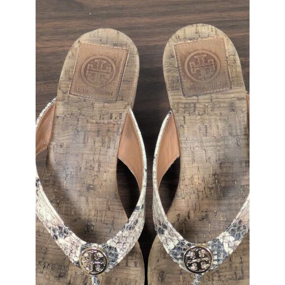 Tory Burch Suzy Cork Snake Print Thong Wedge Heel Sandals Women's 9 - Picture 5 of 9